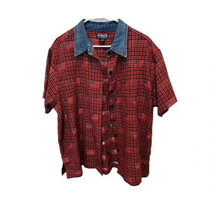 Shaver Lake Worran Women's Red Short Sleeve Button Down Plaid Shirt Size 2X